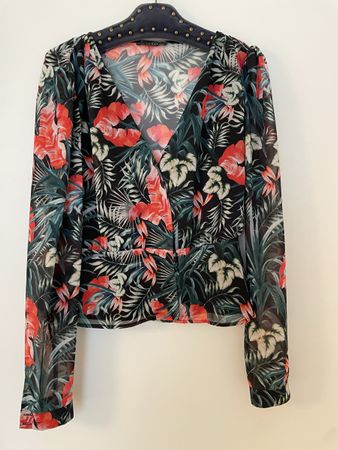 Guess Bluse, Tropenmuster, Gr. M, schwarz/bunt