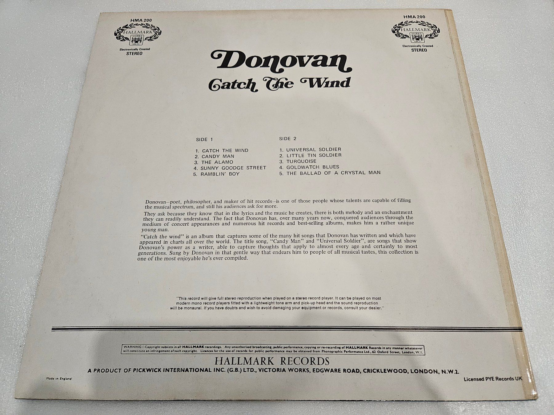 Dischi in vinile: Donovan – Catch The Wind (LP, Rock, Compilation) – Usato da Uster venduto da Vinyl-Leidenschaft 1