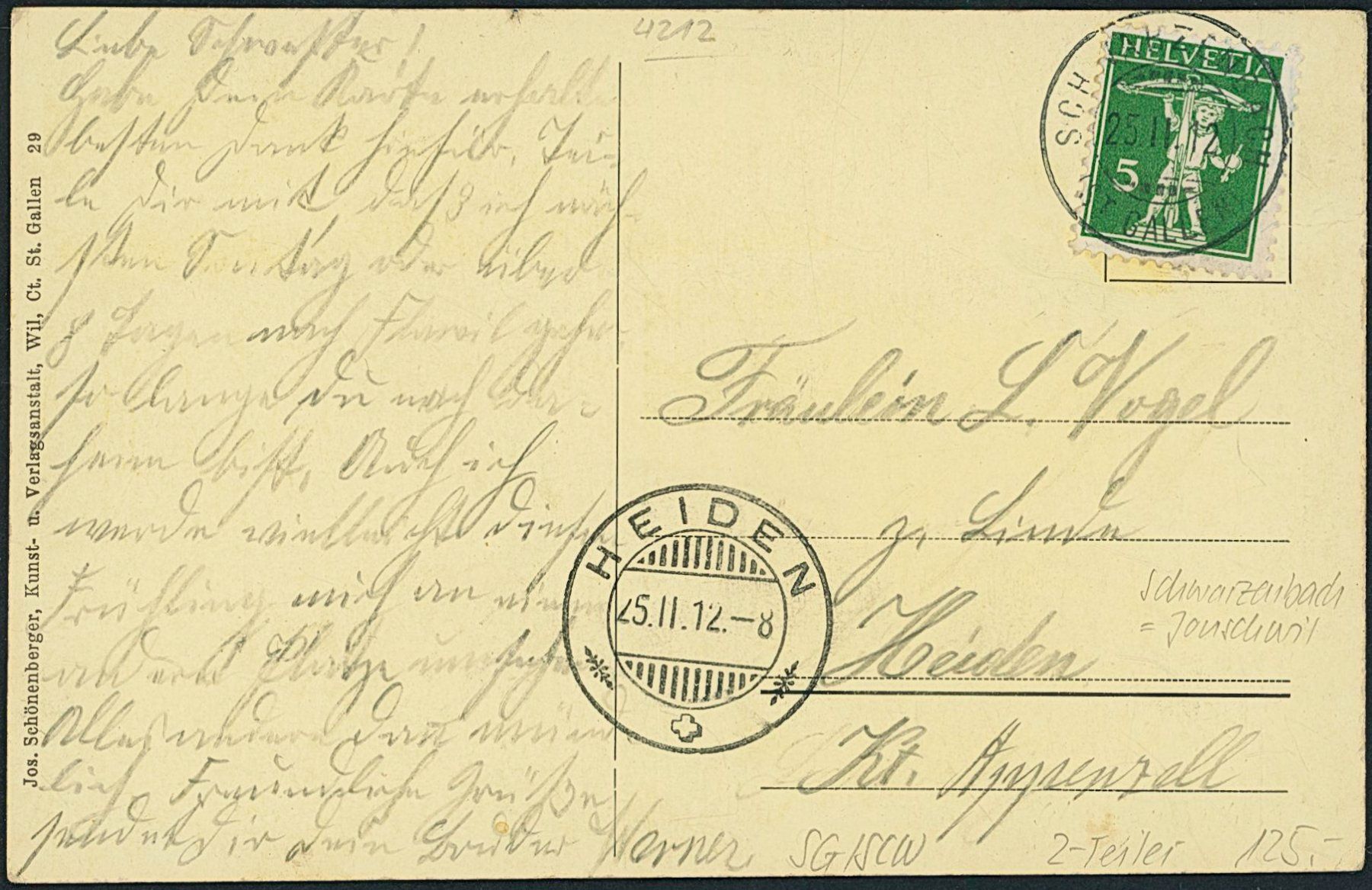 Cartoline postali: SG Schwarzenbach - Jonschwil – Usato da Schindellegi venduto da stationary 1
