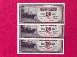 Belgrad 1978 - Jugoslawien - 3 x 20 Dinara aUNC