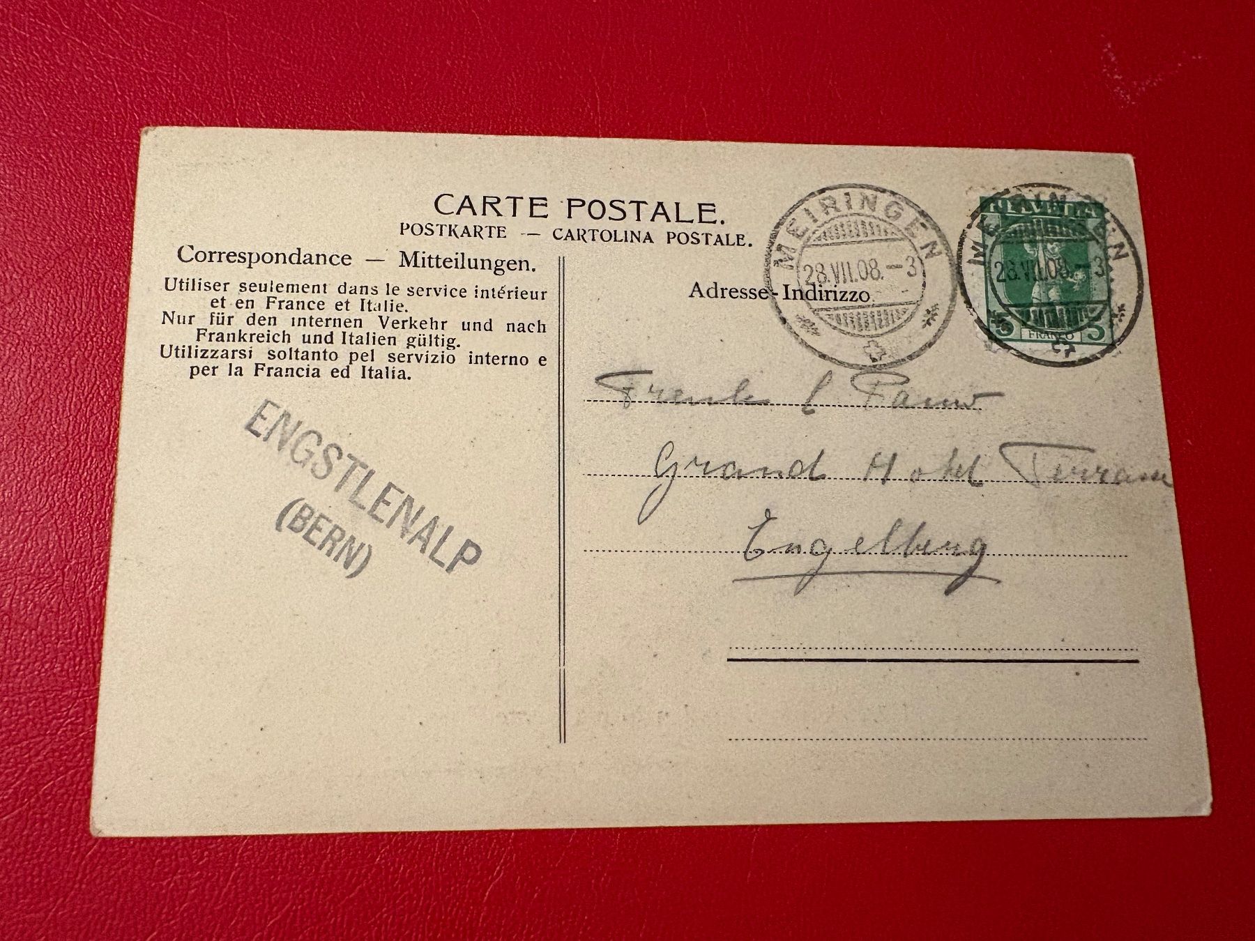 Cartoline postali: 1908 // Höhenkurort Engstlenalp mit Berneralpen – Usato da St-Légier-Chiésaz venduto da Theo006 1