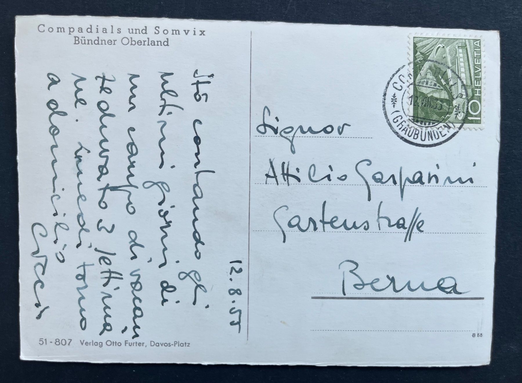 Cartoline postali: Compadials und Somvix Bündner Oberland / ca 1960 – Usato da Ostermundigen venduto da DaxKarten-75 1