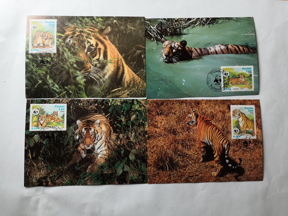 WWF Laos 1984 Satz Tiger - 4 Postkarten, gestempelt (Neu (gemäss ...