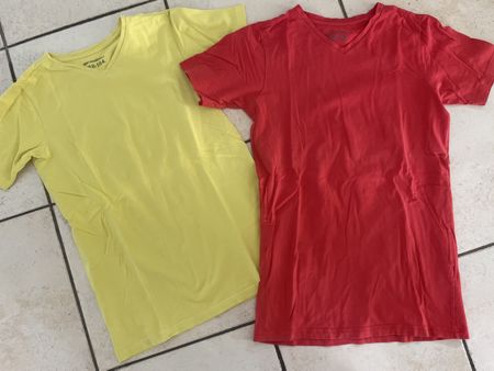 2 WE stretch T-Shirts Gr. 158-164, Rot und Gelb, Sommer Top!