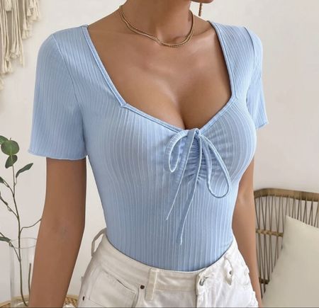 Baby Blue Ribbed Tie Front Top 🩵🎀