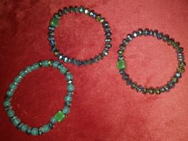 3 Armbänder Handgemacht Kristalle & echte Murrini Grün M-XL