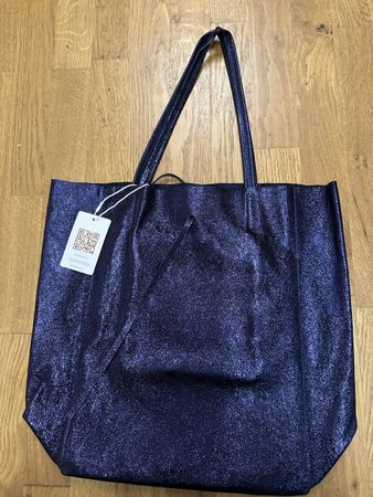 Modamoda, Ledertasche, Blauviolett-metallic, Neu!