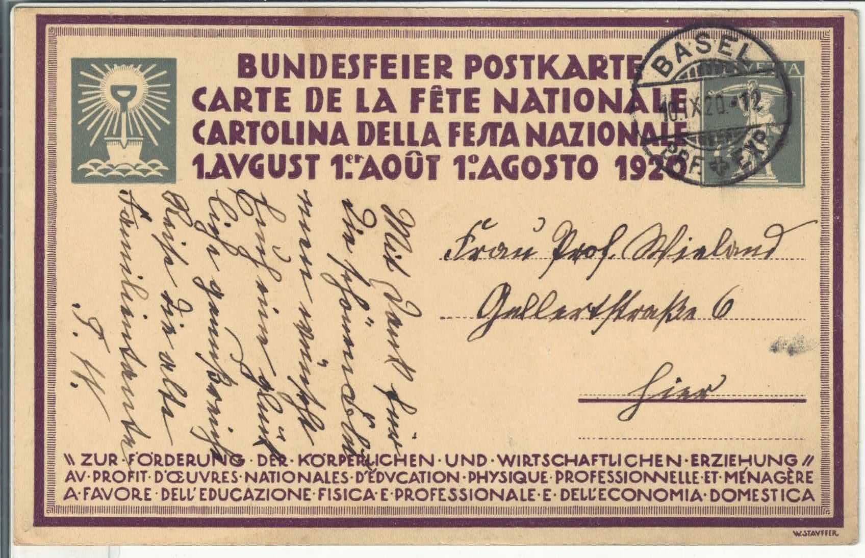 Tutti i francobolli: Bundesfeier 1920 - Le Labour – Usato da Ettingen venduto da Kartenplanet 1