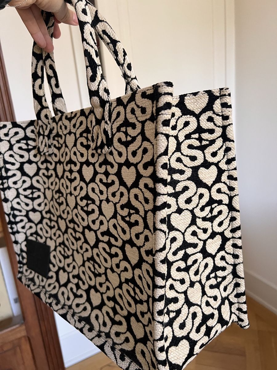 Sandro Borse da donna: Sandro Shopper Tasche schwarz beige Muster gebraucht – Usato da Genève venduto da tapochki