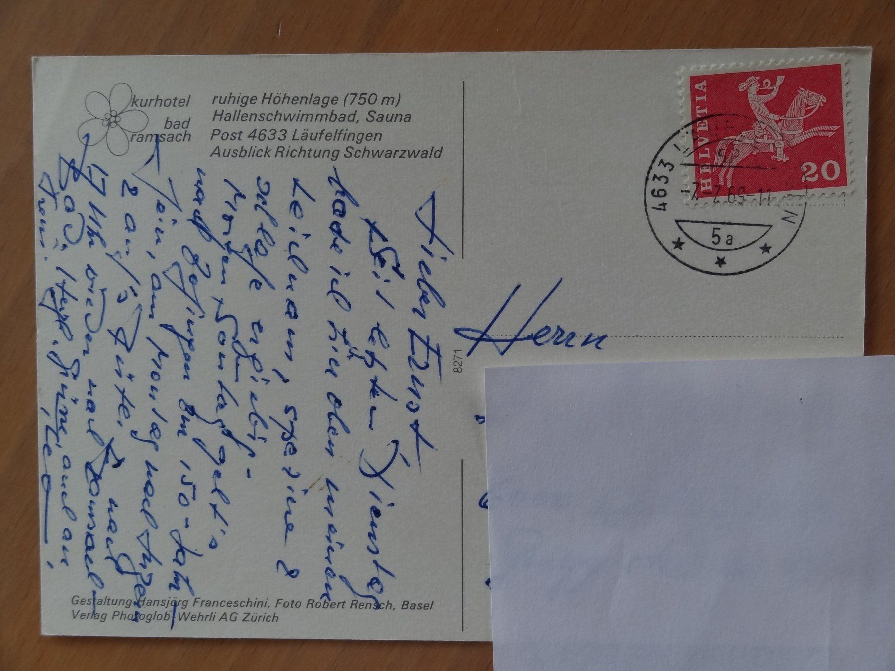 Cartoline postali: Läufelfingen- Kurhotel Bad Ramsach - 1969 – Usato da St Léonard venduto da Riglin 1
