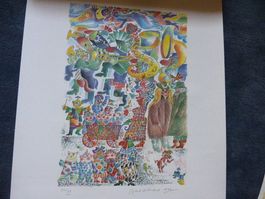 Basel,Fasnacht,Litho,signiert,Robert Hiltbrand,Kinder-Umzug
