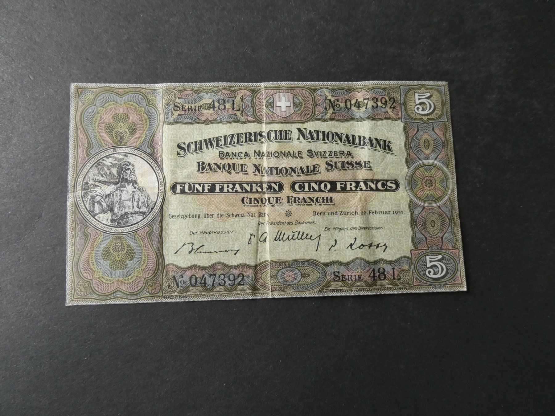 Billets de banque: Schweiz 1951, 5 Franken – D'occasion à Hinterforst par Rohusri