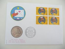 FDC Numisbrief  150 Jahre Post mit Münze Fr. 20.00
