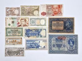 11 historische Banknoten aus aller Welt - Sammlerkonvolut