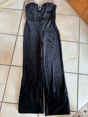 Jumpsuit Overall schwarz m. Perlen bestickt Gr. 38