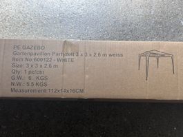 Gartenpavillon Partyzelt 3x3x2.6m weiss PE neu