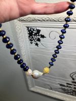Perle Lapislazuli Halskette Collier Lapis-lazuli Edelstein