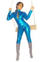 Latex Catsuit mit Schnürung  Blau Gr XXL
