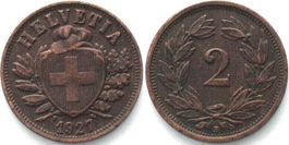 Schweiz 2 Rappen 1927 Bronze SELTENES JAHR! ss-vz