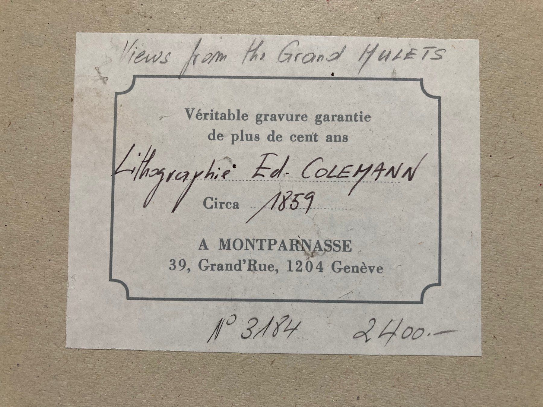 Arts picturaux & lithographies: Coleman VIEW FROM THE GRANDS MULETS – D'occasion à Vandoeuvres par ngc_9qj2 1