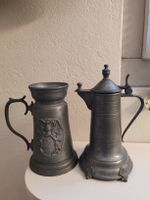 Zinnkrug und Zinnkanne mit Wappen Dekor gebraucht