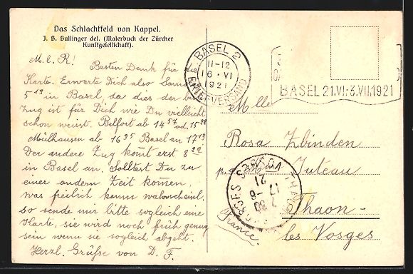 Cartoline postali: AK Kappel, Das Schlachtfeld von Kappel – Usato da Berlin venduto da bartko-reher 1