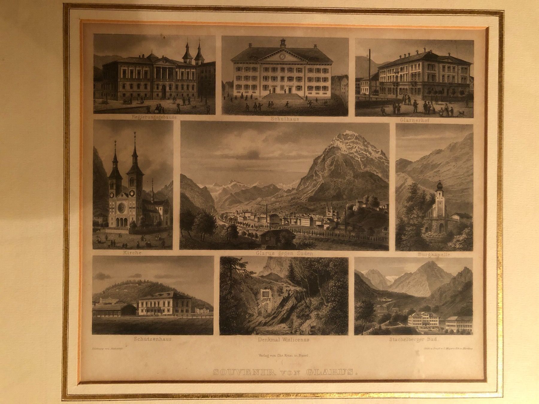 Poster & Bilder: Souvenir von Glarus. Antike Aquatinta. – Gebraucht aus Wald ZH von mlnt 4