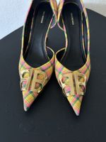 Balenciaga Check Pumps with Gold Logo, Size 38 - Stunning