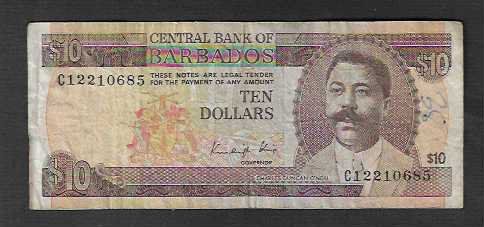 Banconote: Barbados  10  Dollars  Gebraucht – Usato da Gordola venduto da coinsandnotes
