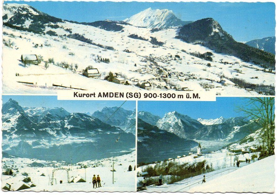 Cartoline postali: 3-Bild-AK AMDEN mit Skilift – Usato da Jona venduto da philajona