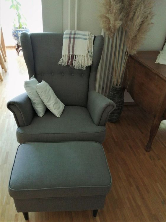IKEA STRANDMON Ohrensessel grau + Hocker Kaufen auf Ricardo