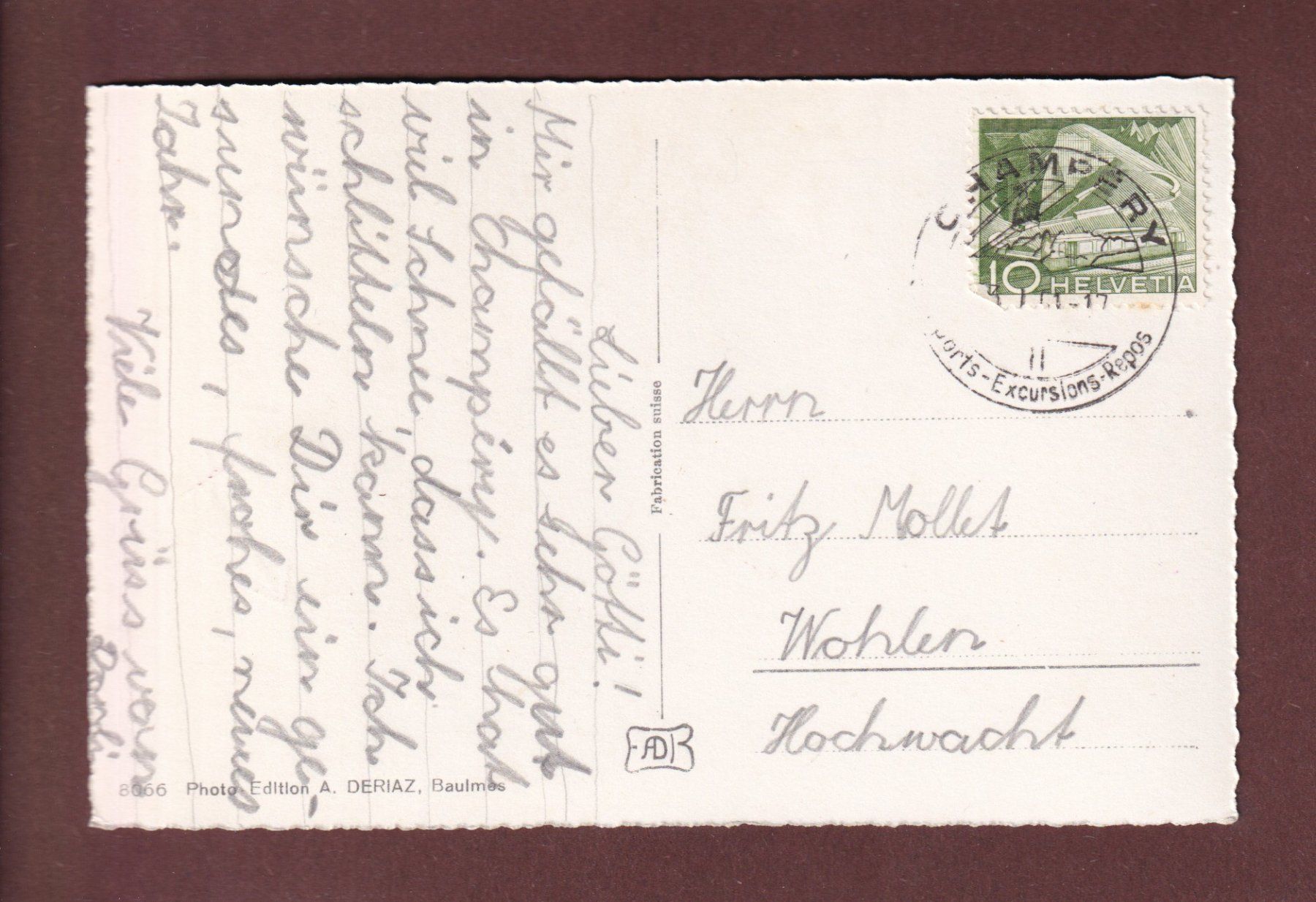 Ansichtskarten: CHAMPERY - Dents du Midi - 1951 – Gebraucht aus Pully von nicecards-shop 1