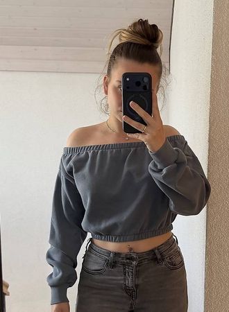 Blaues Crop-Blossom-Top