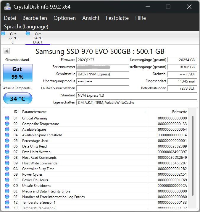 Samsung Harddisks: Samsung 970 EVO NVMe M.2 SSD – Gebraucht aus Bremgarten AG von joker_eat_world 3