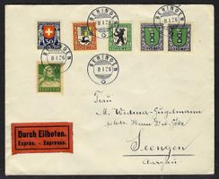 1926, J33-36 Serie auf Express-Brief von BERINGEN (15537)