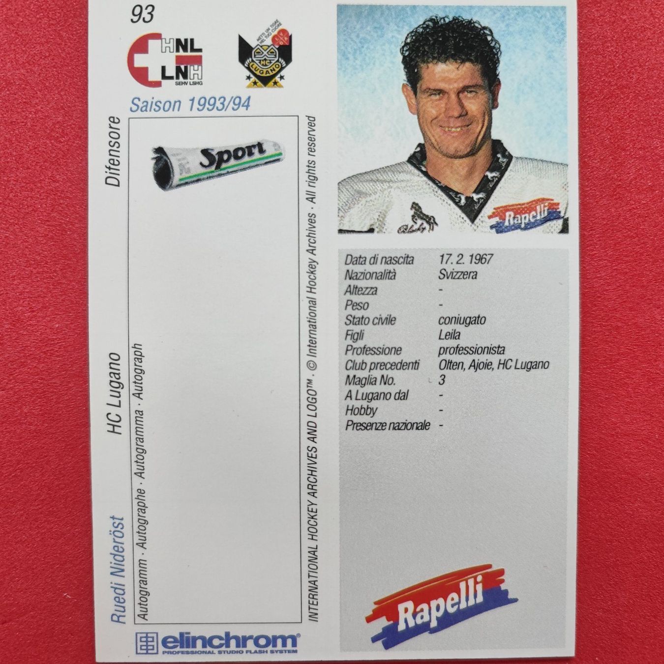 Carte collezionabili: Ruedi Nideröst - HC LUGANO - 1993/94 – Usato da Dübendorf venduto da kb86_MOVIE 1