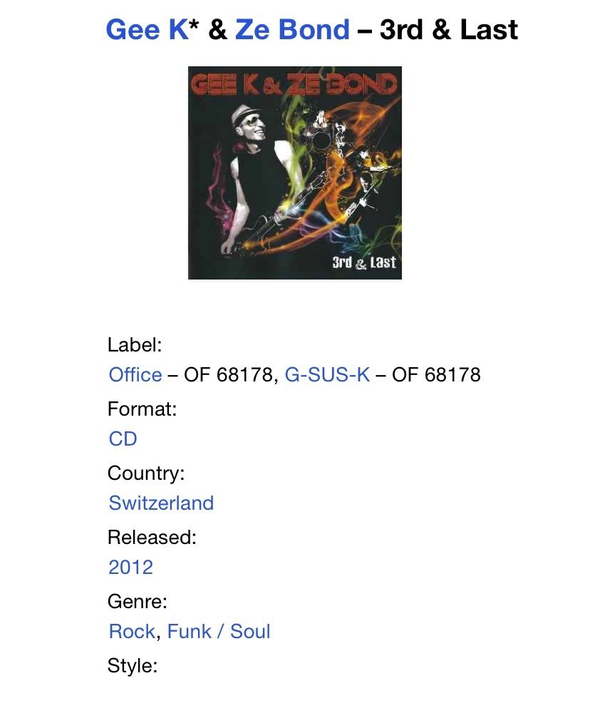 CD: Gee K & Ze Bond – 3rd & Last CD – Usato da Luzern venduto da Lycka 3