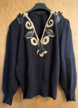 Luxus Kashmir Pullover - Einzelstück mit  Lederverzierungen
