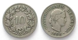 EIDGENOSSENSCHAFT 10 Rappen 1898 Ku-Ni SELTENES JAHR!