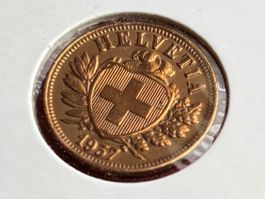 Schweiz 2 Rappen 1937 unz Schild Freiheitshut Patina