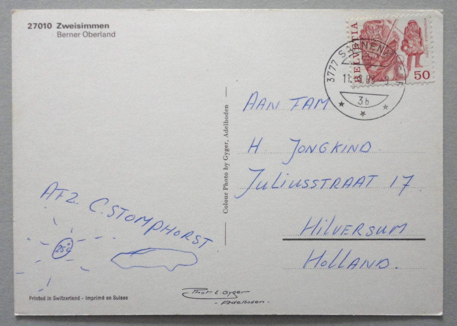 Cartoline postali: Zweisimmen, Berner Oberland – Usato da Fétigny venduto da Billy2miny 1