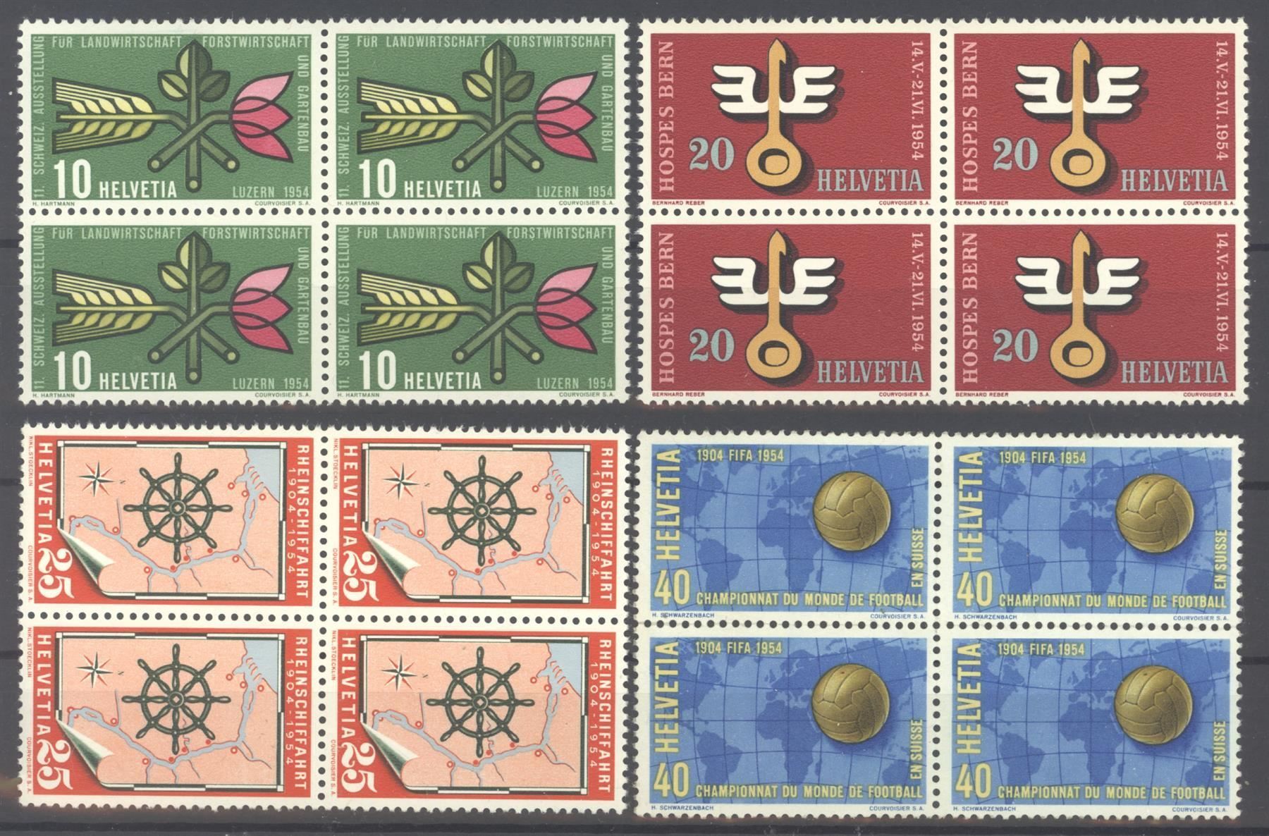 Francobolli di propaganda: 1954, Gedenkmarken, Viererblöcke ** – Usato da Willisau venduto da Vollstempel
