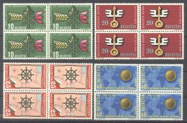 1954, Gedenkmarken, Viererblöcke **