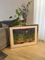 Hundertwasser Grafik Die Häuser hängen an der Unterseite