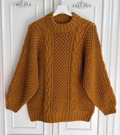Hand knit wool popcorn sweater Doen Misha Puff style
