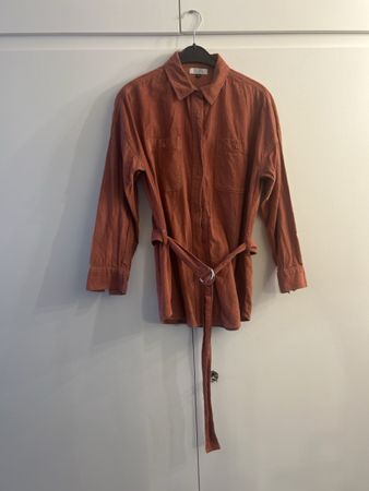 Woven orange corduroy shirt with belt, Size 38