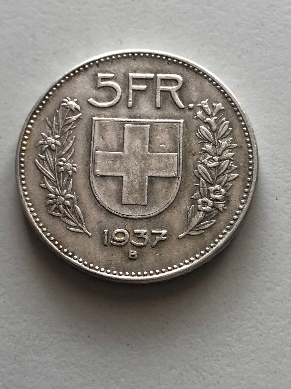 Alle Münzen: 5 Fr. 1937 – Gebraucht aus Schötz von Odpa