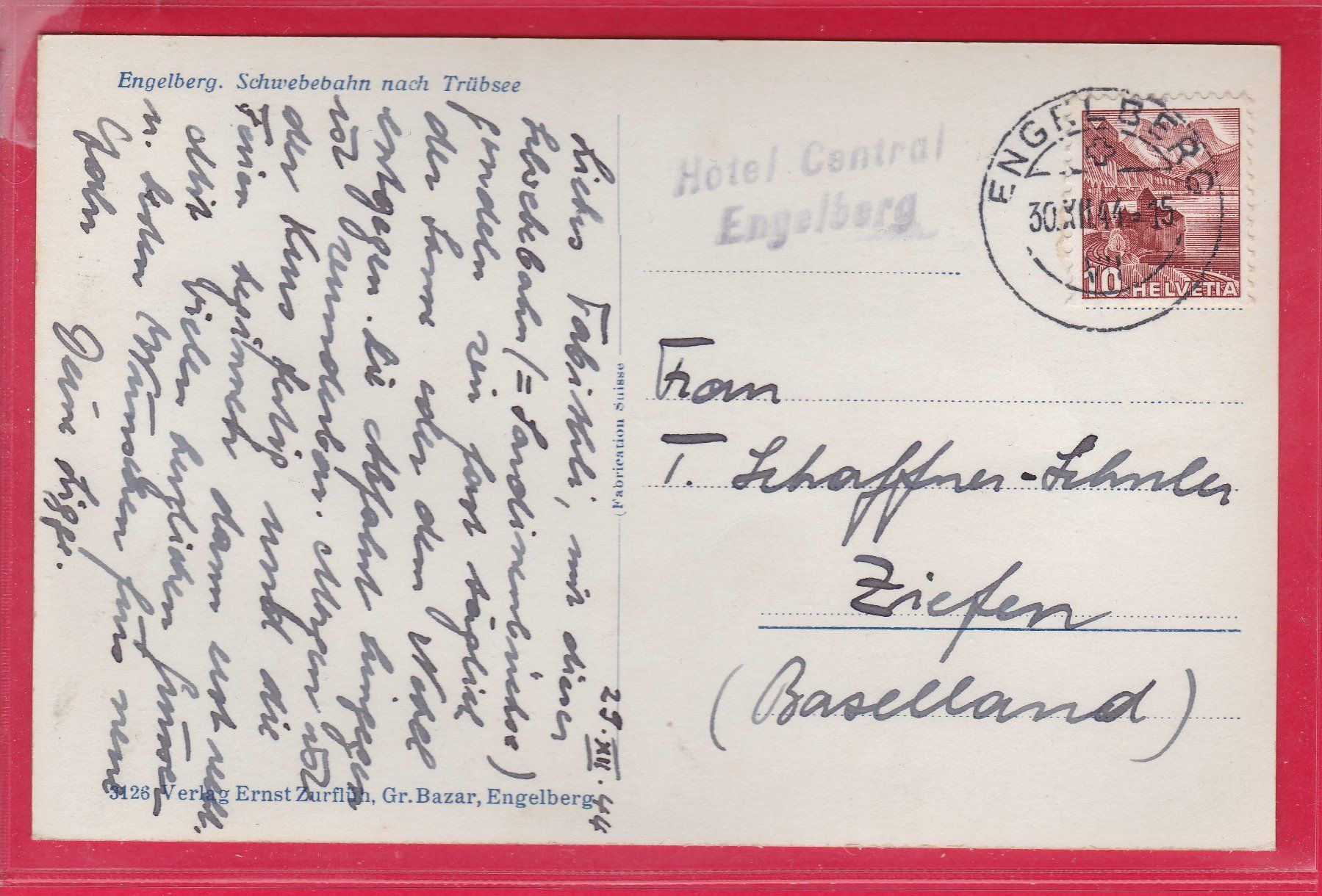Ansichtskarten: ENGELBERG, SCHWEBEBAHN NACH TRÜBSEE, 30.12.1944 – Gebraucht aus Oberrieden von Gebirgsstelze 1