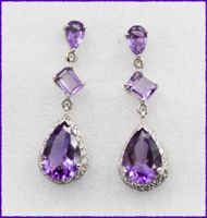 ♛ Lange AMETHYST 925 Silberohrhänger