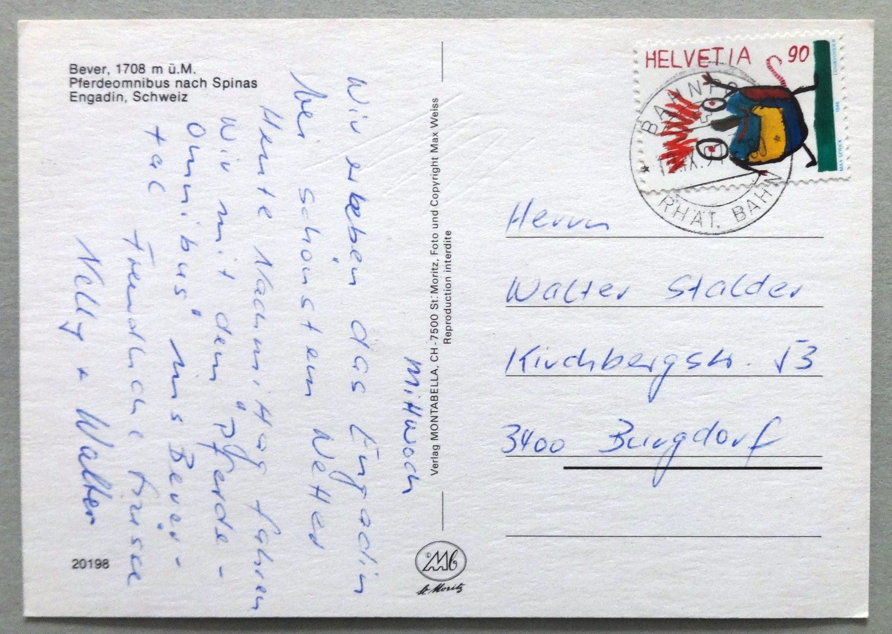 Cartes postales: Bever, 1708 m ü.M. – D'occasion à Fétigny par Billy2miny 1